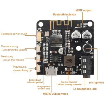 BT5.0 PRO Bluetooth Ses Alıcı Kartı Bluetooth 5.0 MP3 Modülü PRO (Mikrofonlu) - 4